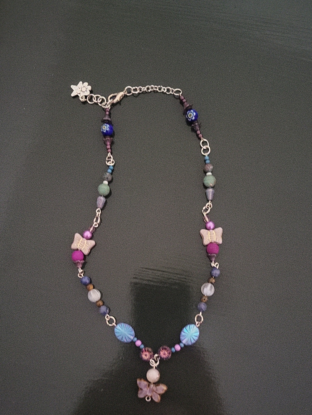 Handcrafted Purple & Blue Beaded Butterfly Necklace